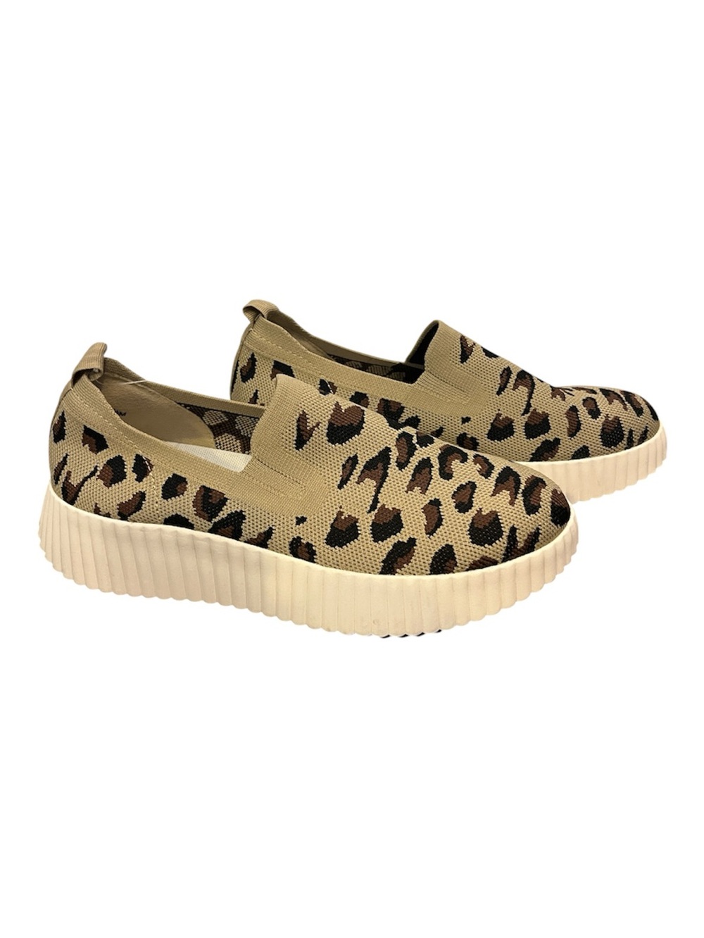 Jellypop Club Women Slip-On Platform Beige Knit Leopard Sneakers - Size 10 NWOB